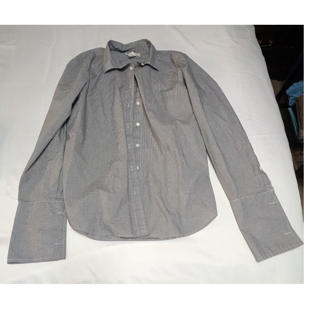 J.Crew Thomas Mason Shirt Women 10 Blue White Excellent French Cuff Button Down